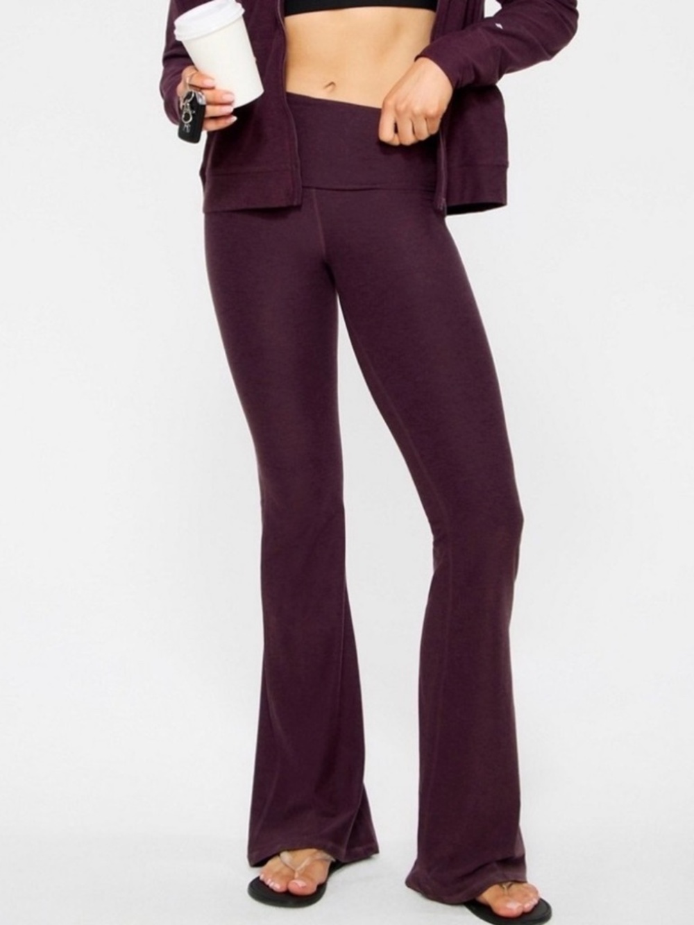 Fabletics Cloud Jersey Foldover Flare in Oxblood Heather MEDIUM LARGE NWT